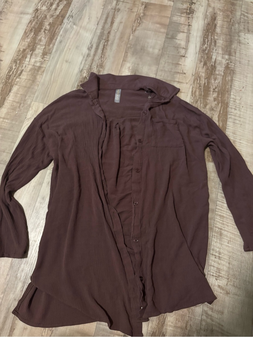 Brown Textured Button-Up Shirt with Subtle Sheen